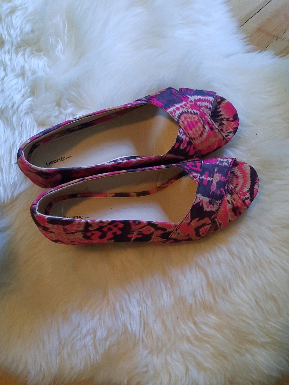 George Pink and Purple Patterned Women's Peep-Toe Flats